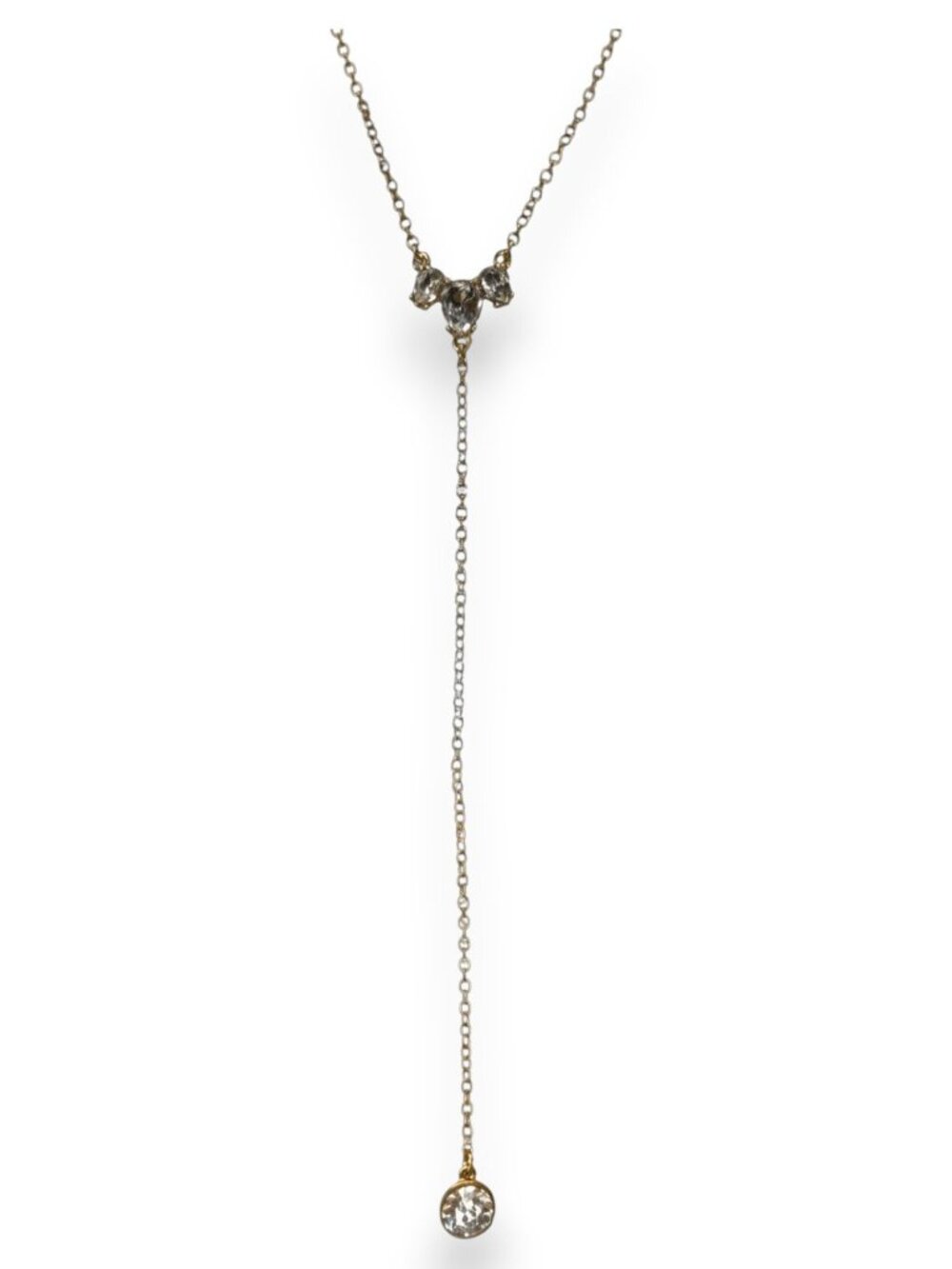 J.Crew Glam Crystal Clear Gold Tone Y Drop Lariat Necklace 18 Inch